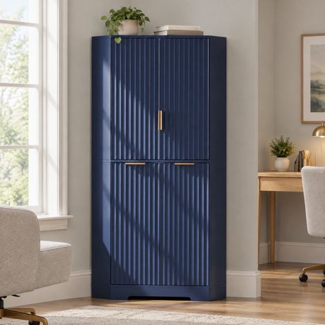 Armadio angolare blu a 4 ante con ripiani regolabili 60 x 60 x 172 cm MDF REDOM (1/5)