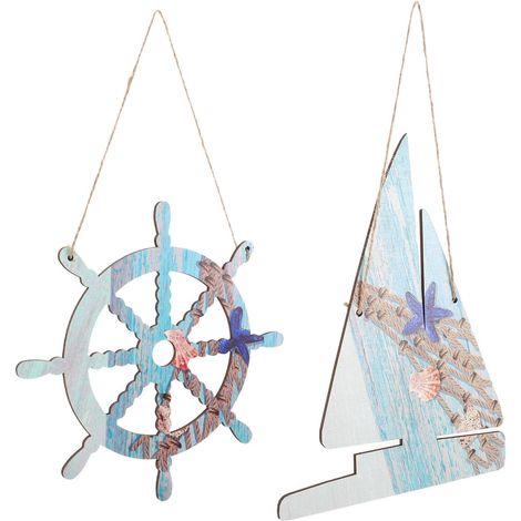 2 Pièces Décoration Bois Vintage Rustique de Gouvernail de Bateau Sculpté la Main pour Peinture Diy, pour Mariage Rustique ou Fête Thème Océan (1/5)