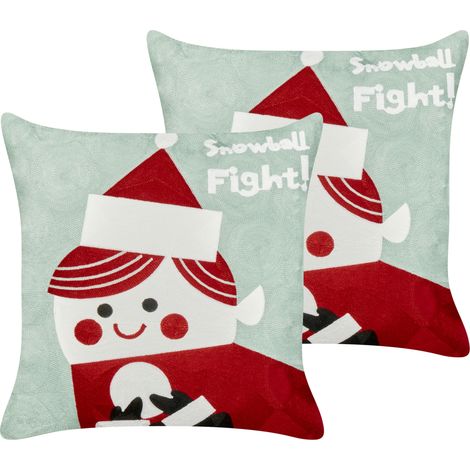 Conjunto de 2 cojines de tela de algodón con motivo navideño verde y rojo 45 x 45 cm Pudding