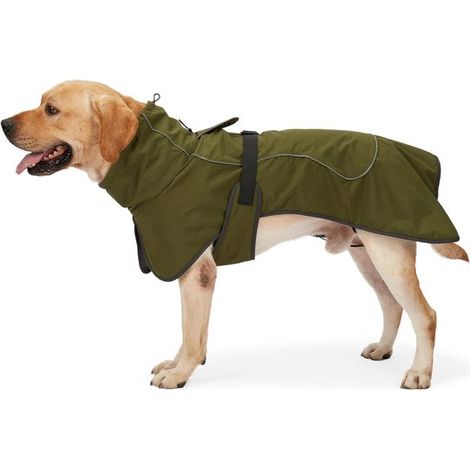Giacca da esterno per animali domestici, impermeabile con fodera in pile, antineve e riflettente, giacca da trekking e campeggio per animali domestici, verde militare, taglia XS (1/5)