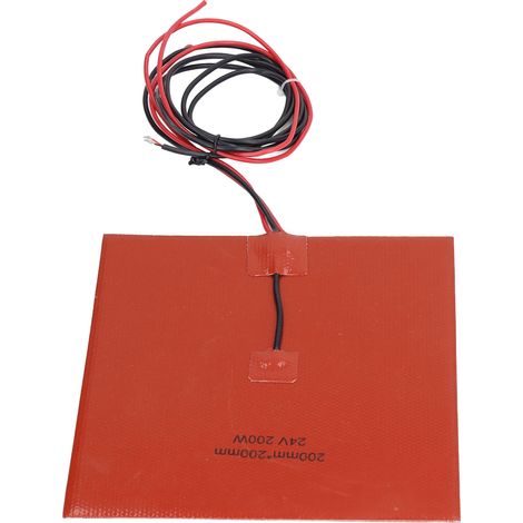 Résistance chauffante en silicone 200x200mm 200W 24V DC pour plateau imprimante 3D, tapis thermique 180°C (1/5)