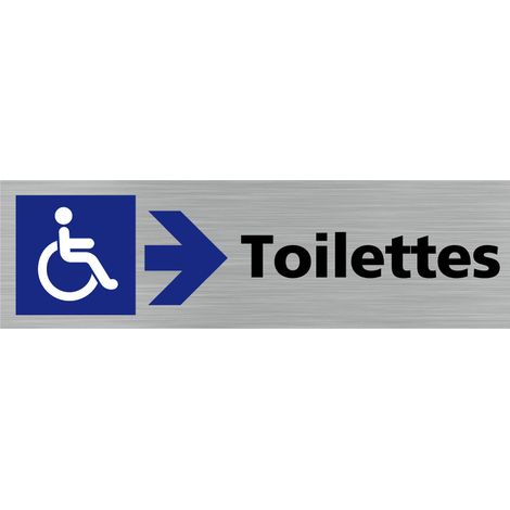 Pictogramme TOILETTES HANDICAPES FLECHE VERS LA DROITE (Q0412).- Plaque aluminium brossé - (1/5)
