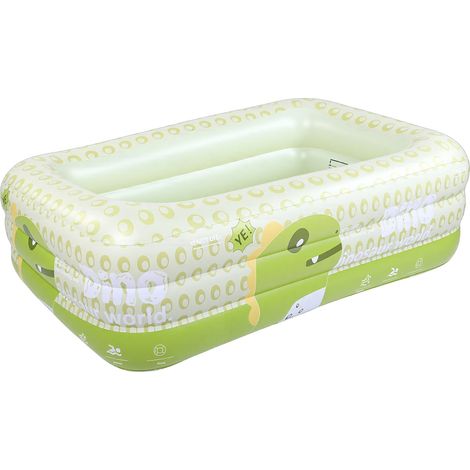 Piscine gonflable en PVC épais pliable avec un adorable dinosaure de dessin animé pour enfants, idéale pour les fêtes aquatiques dans le jardin ou la cour (verte). (1/5)