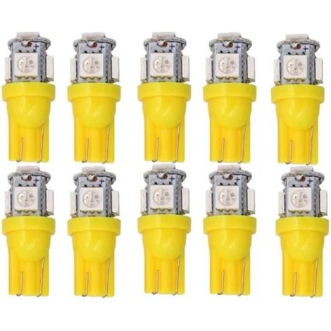 10 Pièces Lumières Jaunes, T10 w5w LED 5050SMD 12v DC 10 pièces