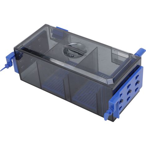 Filtre d'aquarium multicouche à double suspension, avec média filtrant, silencieux et boîtier visible. (1/5)