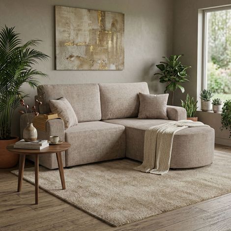 Canapé modulable 2 places en tissu texturé beige - MODULYS (1/5)