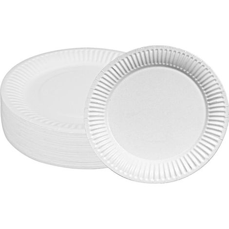 100 Assiette Carton,Assiette Jetable,Biodégradable,Adapté pour les fêtes, les mariages et autres événements, robuste 250 g/m²(blanc) (1/5)