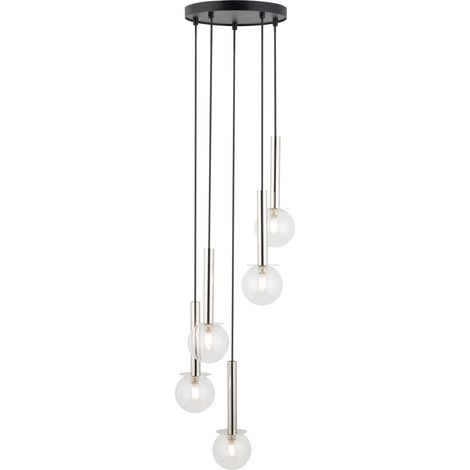 Suspension DAISY moderne noire argent 5 globes verre G9 (1/2)