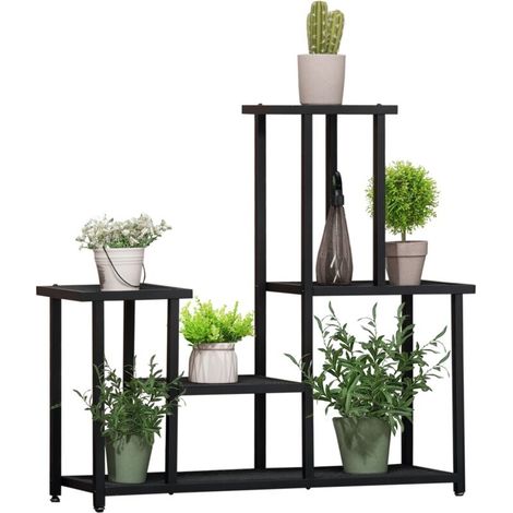 Support à plantes à 4 niveaux pour intérieur et extérieur étagère plante en métal pour jardin, terrasse, balcon, noir