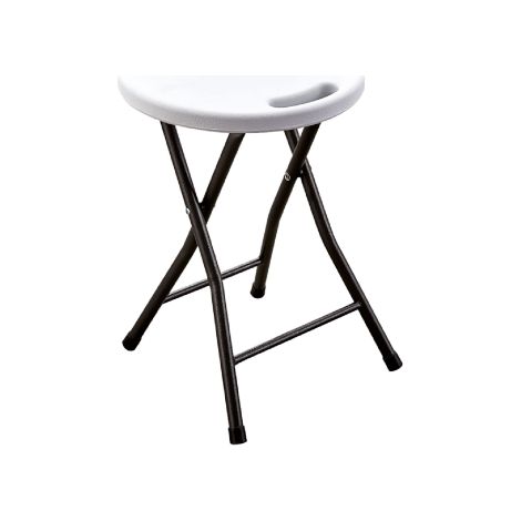 Tabouret de fete pliant blanc 33x30x46 cm pour jardins et e've'nements en acier assise en plastique HDPE avec trou de poigne'e inte'gre'