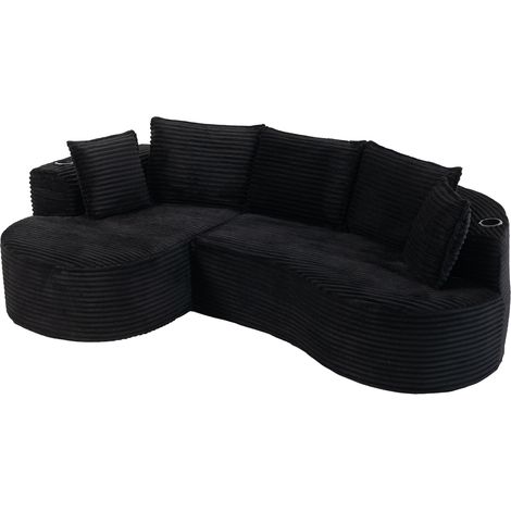 Canapé galbé en velours côtelé – assise moelleuse, avec porte-tasses et rangements intégrés, mousse haute densité, coussin compressé prêt à l’emploi – convient à tous les espaces (1/5)