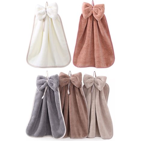 5 serviettes en microfibre, 33 x 33 cm, boucle de suspension, polaire corail, absorbantes, séchage rapide, cuisine salle de bain (1/5)