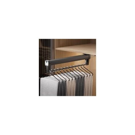 Porte-pantalons rétractable en alliage d'aluminium, capacité de charge 30 kg, gain de place, effet de rangement optimal (noir, 25 cm ) (1/5)