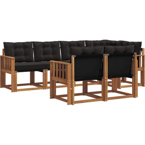Set di divani da esterno con cuscino 7 pz  Salotto da Giardino Naturale e Nero (1/5)