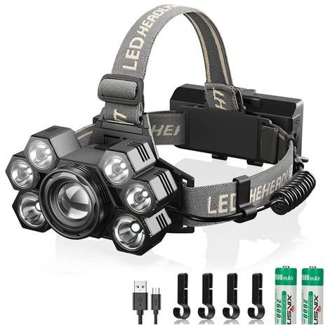 Rechargeable LED Headlamp, Super Bright 20000 Lumens 5 Modes LED & Red Light, USB Rechargeable 5200 mAh, IPX4 Waterproof Lightweight Adjustable Head Lamp (1/5)