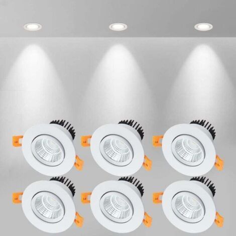 LED Recessed Spotlight, 5W COB, Cool White 6000K, 500lm, AC 220-240V, Ra≥90, Beam Angle 24°, IP44, for Bathroom, Kitchen, Living Room, Hallway (White) [Energy Class A+] (1/4)