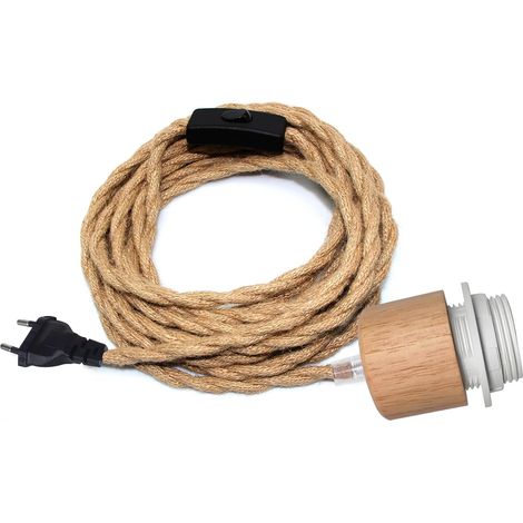 Lustre Corde de Chanvre avec Prise, 500CM Câble, Douille E27 avec Interrupteur, Corde Lampe Suspension avec Prise, Suspension Luminaire Corde, Lampe Suspendue Industrielle Rétro, Peut DIY Abat Jour (1/5)