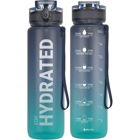 Bouteille Eau Étanche avec Graduations - Adaptée Boissons Énergétiques, Bouchon Verrouillable, Brosse Nettoyage Incluse (1/5)