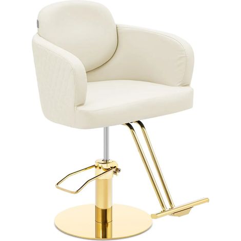Fauteuil de coiffeur professionnel avec repose-pieds 200 kg acier inoxydable PVC crème doré