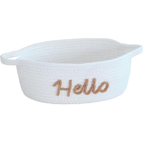 Panier rangement tressé corde coton poignées bohème salle de bain papier toilette 30 x 20 cm blanc/marron (1/5)