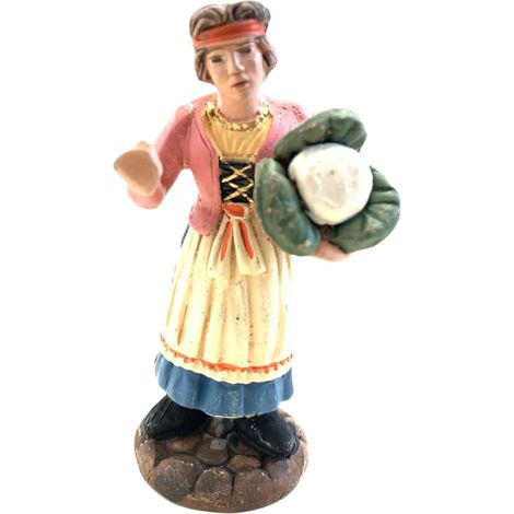 Donna con cavolo statuetta assortita in terracotta artigianale per presepe napoletano da h 7 cm (1/3)
