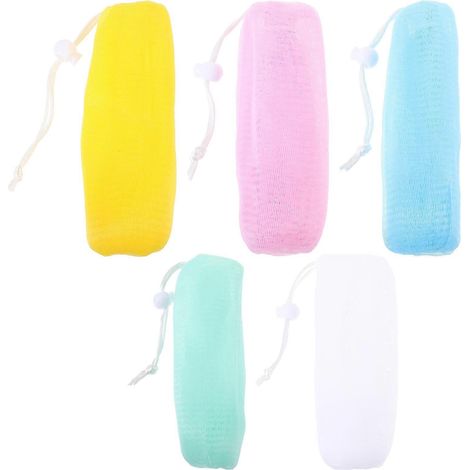 Lot de 5 pochettes à savon pour machine à bulles de savon, filet à récurer, sacs de rangement pour savon fait main (blanc, rouge, jaune, vert, bleu)-156cm (1/4)