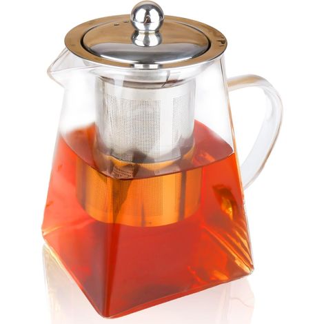 LYERCW - Théière carrée en verre avec infuseur, en verre borosilicate résistant à la chaleur, avec filtre, 550 ml / 18,6 oz (1/4)