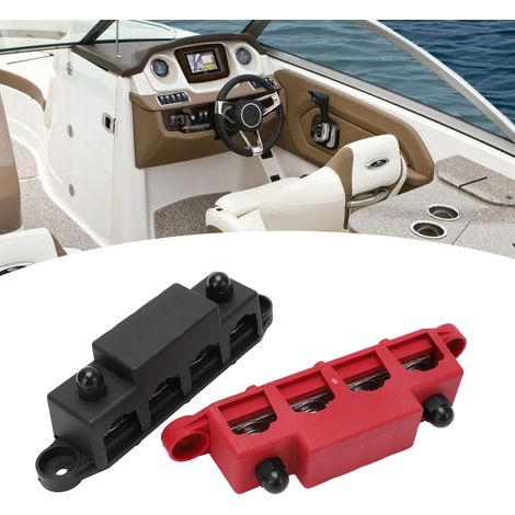 Barre omnibus pour camping-car/bateau avec 1 bornier haute intensité M10 noir + 1 rouge et bloc de distribution à 4 bornes (YC102025-M10RD + YC102025-M10BK) (1/5)