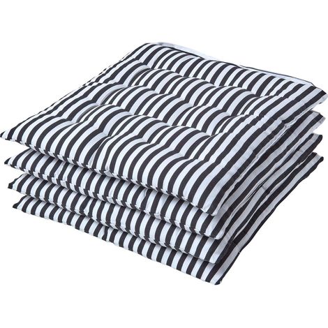 HOMESCAPES Black and White Stripe Seat Pad with Straps 40 x 40 cm, Set of 4