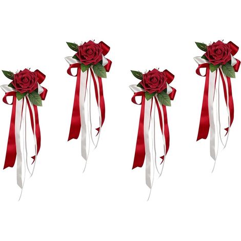Lot de 4 fleurs artificielles en soie pour rétroviseur de mariage, arrangement floral pour fête prénuptiale, anniversaire, accessoire de voiture de mariage (1/5)