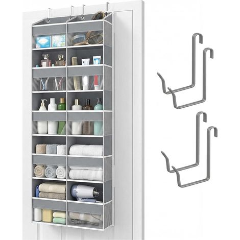 Organisateur de porte suspendu à 10 compartiments, avec 10 poches latérales et 4 crochets métalliques, pliable et peu encombrant, idéal pour la salle de bain ou la chambre.
