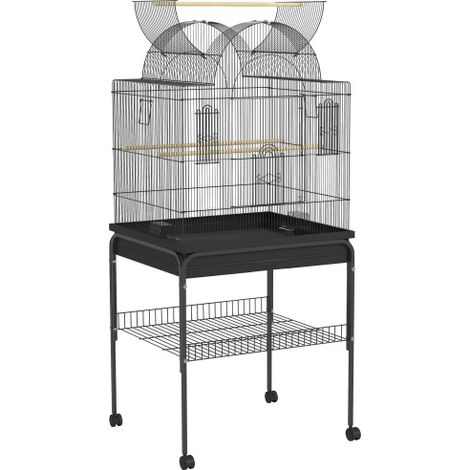 Grande gabbia per uccelli, gabbia per pappagallini ondulati con vassoio, vano portaoggetti, mangiatoia e casetta per canarini con ruote, in acciaio, 63 x 53 x 144 cm, nera, spedita direttamente dal ne (1/5)