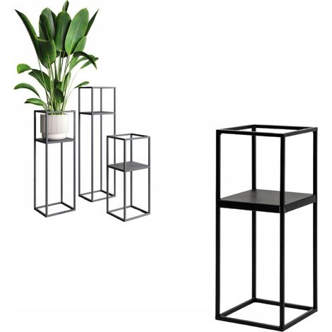Soporte de metal para plantas tipo loft, color negro, diseño moderno, Lille S, 19x19x47 (1/5)