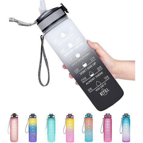Sport-Trinkflasche mit Zeitmarkierungen, robust, 1 Liter, Ein-Klick-Öffnung ST4 (1/5)