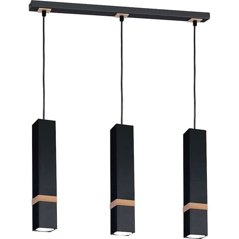 Lampadario sospeso Milagro Vidar nero legno 3xGU10 35W (1/5)
