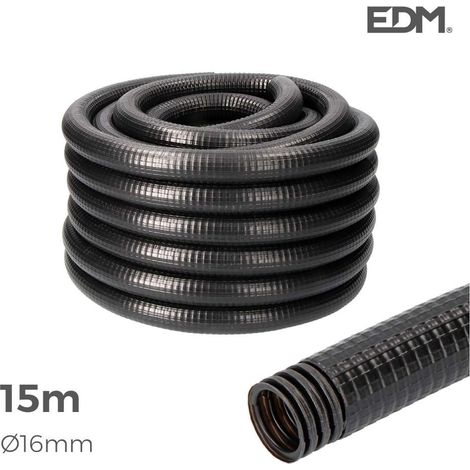 EDM – Gaine électrique préfilée 16mm – Longueur 15m – Norme CE M-25 – Résistante aux environnements extérieurs – Protection câbles sécurisée (1/5)