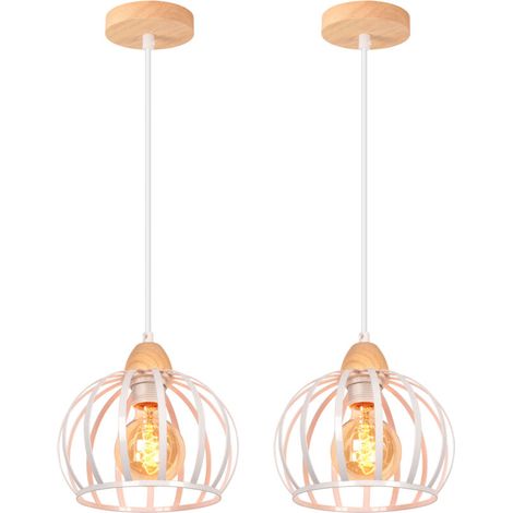 2PCS Suspension Luminaire Vintage Intérieur Lustre Moderne Plafonnier Rond En Métal Fer Pour Ferme Couloir Cuisine Blanc (1/5)