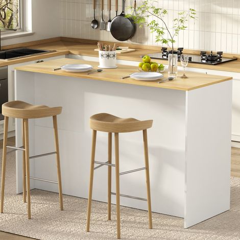 Isla de cocina con encimera amplia, cajones, puertas transparentes y estantes ajustables con luz LED – CHICFURN, mueble auxiliar MDF blanco para cocina y comedor (1/5)