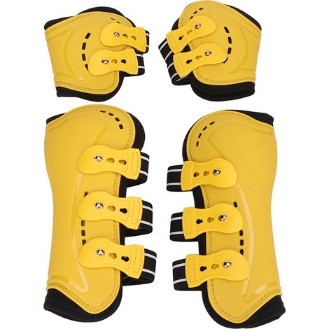 Guêtres pour tendons de cheval, guêtres pour boulets, guêtres ouvertes sur le devant, respirantes et réglables, protection pour le saut d'obstacles, jaunes, lot de 4, taille M (1/5)