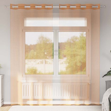 Paire de Rideaux Voilages Semi-Transparents en Polyester Terre Cuite 140 x 245 cm - PANGIVO (1/5)