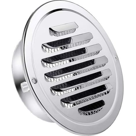 Grille de ventilation circulaire en acier inoxydable avec couvercle en maille, 80 mm, finition brillante plate.