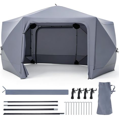 COSTWAY Gazebo da Giardino Pieghevole, Tenda Esagonale Impermeabile con Pareti Laterali a Zanzariera, 2 Finestre a Rete e 2 Porte, per 10-12 Persone, Gazebo Pop-up con Borsa da Trasporto, 427x243 cm (1/5)