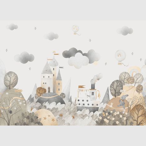 Papier peint intissé - Paysage de forêt onirique à l'aquarelle - 375x270 cm (1/5)