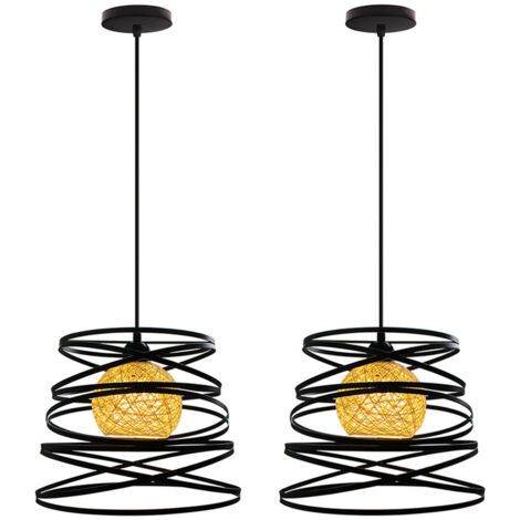 royaluxe- 2X Suspension Luminaire En Métal Plafonnier Vintage Intérieur Rétro Lustre Pour Salon Salle À Manger Bar Balcon Noir