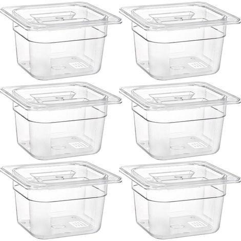Set di 6 contenitori per alimenti in policarbonato trasparente con coperchio, ideali per cucina e ristorante, profondità 10,2 cm. (1/5)