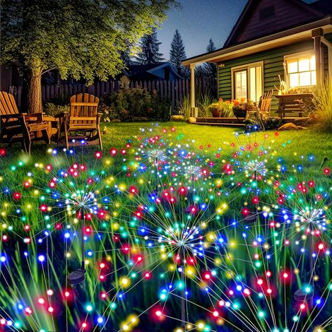 Gartenbeleuchtung für den Außenbereich mit 120 LEDs, 6er-Pack, Dekorative Solar-Feuerwerks-Gartenleuchten, Solarbetrieben für Terrasse, Weg, Blumenbeet, Pflanzkübel, Balkon, Veranda, Dekoration zum 4.