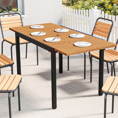 Table de jardin extensible 100/150x70 cm en bois et métal avec trou pour parasol pour 4-6 personnes en teck (1/5)