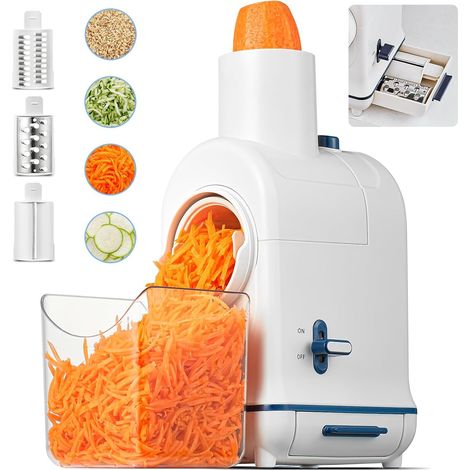 Râpe à légumes électrique 3 en 1 – Moteur 80W silencieux – Goulotte 64mm pour légumes entiers – 3 lames interchangeables (1/5)