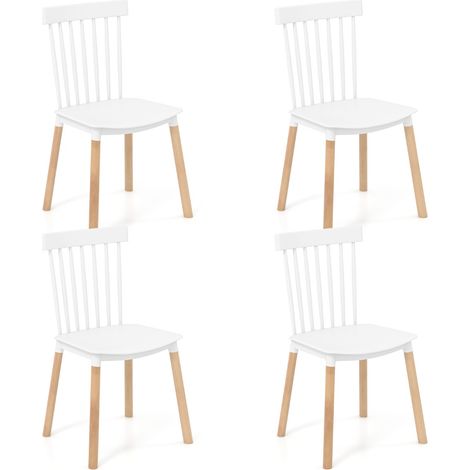 Set di 4 sedie da pranzo windsor con sedili curvati, Sedie laterali senza braccioli con gambe in legno Bianco (1/4)