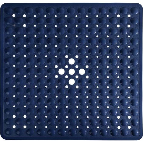 Alfombrilla de ducha antideslizante con ventosas, resistente al moho, con orificios de drenaje, lavable a máquina, 53 x 53 cm, azul.